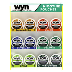 WYN NICOTINE POUCHES DISPLAY OF 12 SLEEVES (2 SLEEVES OF EACH OF THE 6 FLAVORS IN BOTH 6MG & 10MG )
